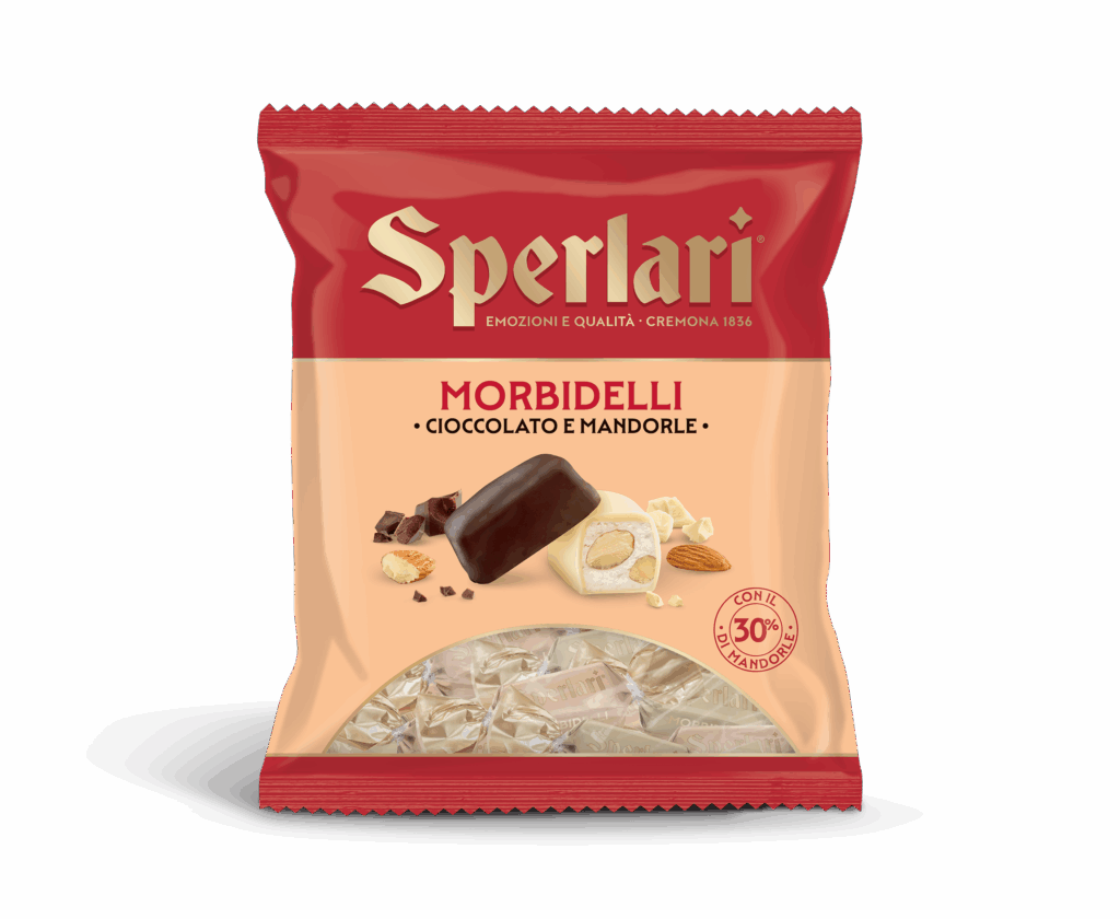 Torrone Morbidelli Con i Morbidelli Sperlari, la morbidezza del torroncino, incontra la croccantezza della frutta secca e il gusto avvolgenete delle golose coperture.