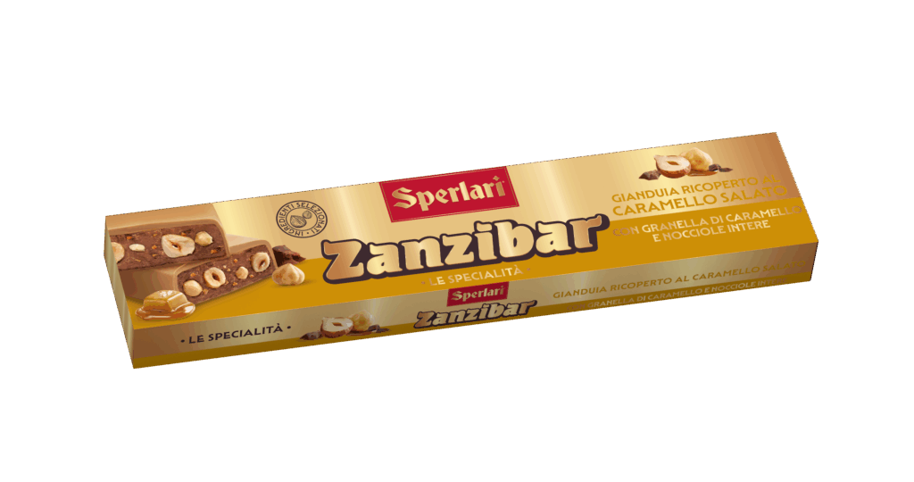 Torrone Nocciolato Specialità Zanzibar - Gianduia Ricoperto al Caramello salato CON GRANELLA DI CARAMELLO E NOCCIOLE INTERE