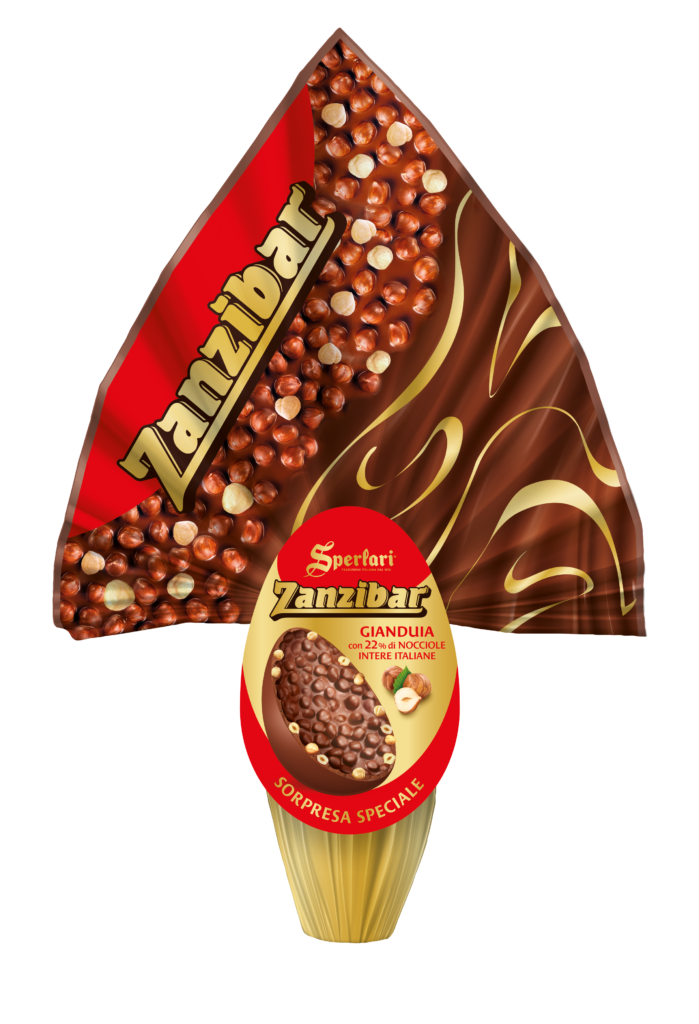 Il nocciolato Sperlari in un irresistibile uovo di Pasqua! Concediti il gusto unico e avvolgente di Zanzibar Gianduia, arricchito dal 22% di nocciole italiane intere, con al suo interno una preziosa sorpresa da scoprire!